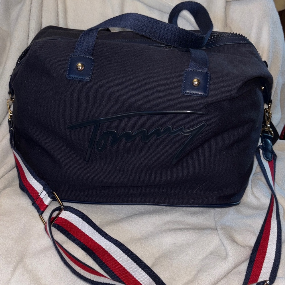 Tommy Hilfiger Dark Blue Duffel Bag with Red and White Strap